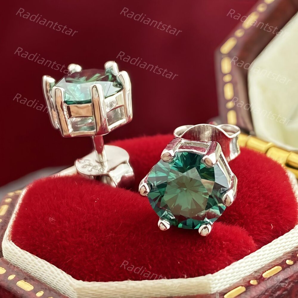 NEW Certified 2ct. t.w. Emerald Green Moissanite 6 Prone Solitaire Stud Earrings